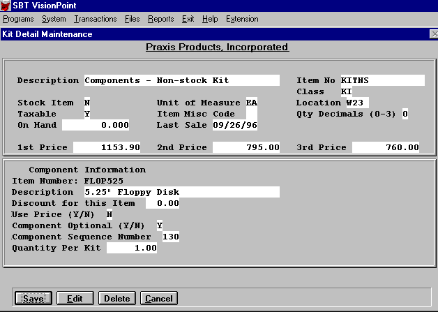 Component Info Screen